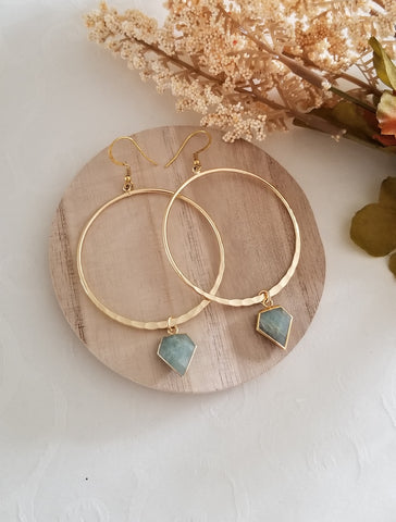 Aquamarine Earrings, Gold Statement Hoop Earrings