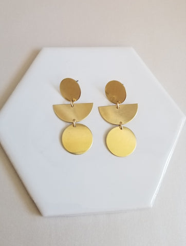 Gold Brass Dangle Earrings, Geometric Statement Earrings