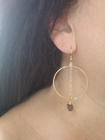 Gold Gemstone Hoop Earrings, Statement Earrings