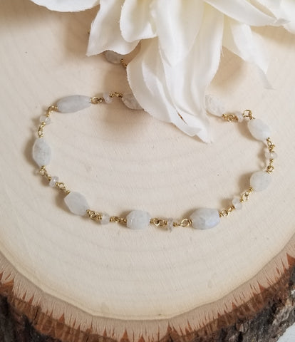 Moonstone Beaded Bracelet, Boho Jewelry