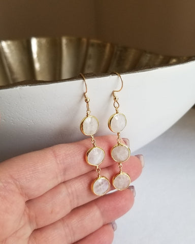 Moonstone dangle earrings for women, Bridesmaid Gift, Handmade gemstone earrings in the USA