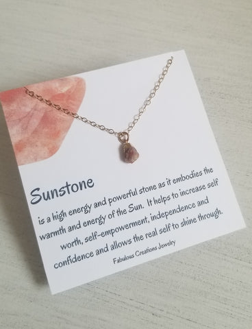 Raw Sunstone Nugget Necklace, Gold Filled Dainty Chain Necklace