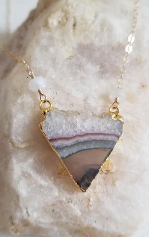 Raw Amethyst Crystal Triangle Pendant Necklace