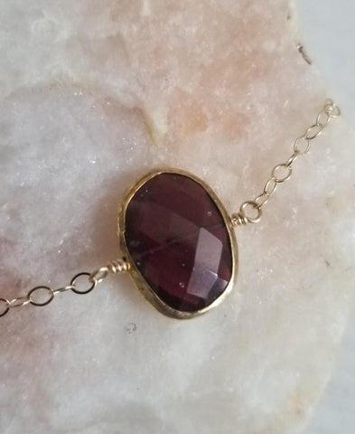 Garnet choker, January birthstone, gift for best friend, gemstone necklace, thin gold necklace