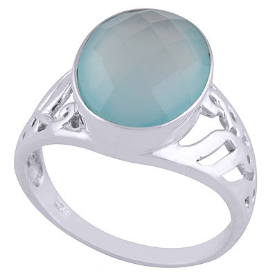 Aqua Chalcedony Ring, Sterling Silver Gemstone Ring