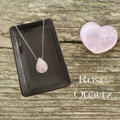 Rose Quartz Teardrop Pendant Necklace