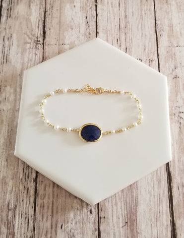 Freshwater Pearls and Sapphire Bracelet for Mothers, Gift for Mom