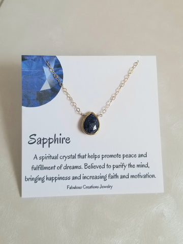 Raw Sapphire Teardrop Necklace