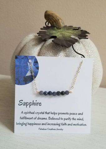 Genuine Sapphire Bar Necklace, Sterling Silver or Gold Filled