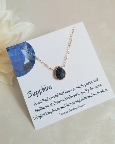 Raw Sapphire Teardrop Necklace