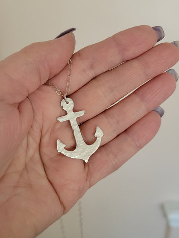 Silver Anchor Pendant Necklace, Handmade Nautical Jewelry