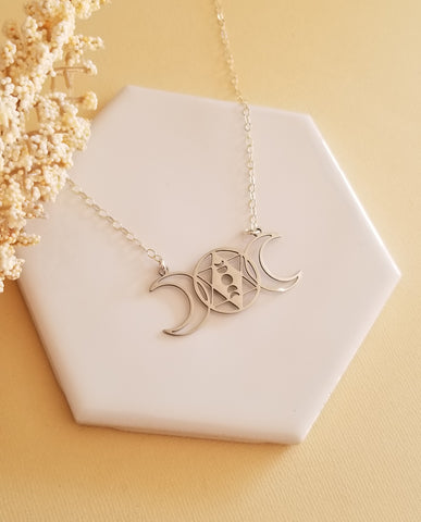 Silver Moon Phase Pendant Necklace