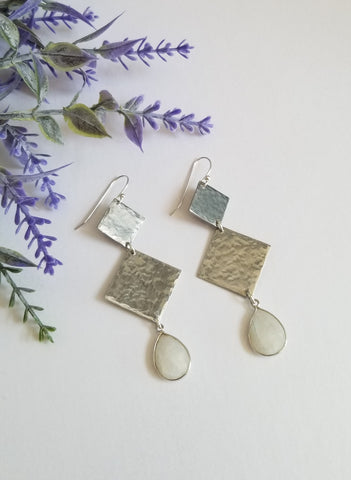 Long Geometric Moonstone Earrings