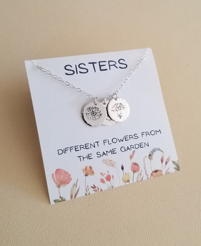 Sisters Necklace, Sterling Silver Birth Flowers Necklace, Gift for Sisters