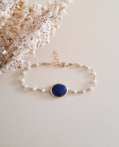 Blue Sapphire Bracelet for Women, Freshwater Pearls Bracelet, Mother of the Bride Gift, Something Blue, Mothers Bracelet