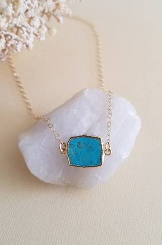 Gold Turquoise Necklace, Gold Layering Gemstone Jewelry