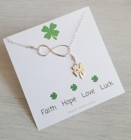 Good Luck Charm Necklace, Four Leaf Clover Lariat