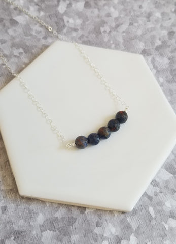 Sodalite Bar Necklace, Sterling Silver or Gold Filled