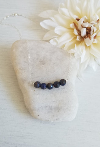 Sodalite Bar Necklace, Sterling Silver or Gold Filled