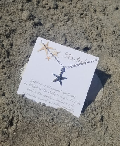 Silver Starfish Charm Necklace, Tropical Jewelry