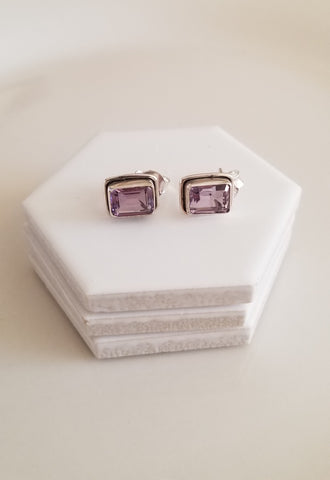 Sterling Silver Amethyst Stud Earrings