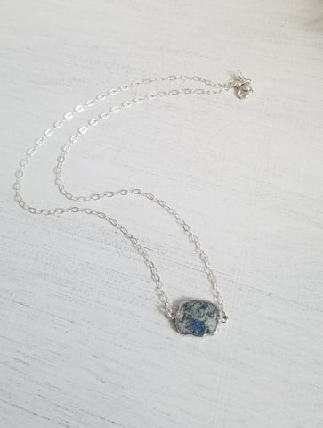 Sterling Silver Azurite Necklace, Dainty Gemstone Choker Necklace