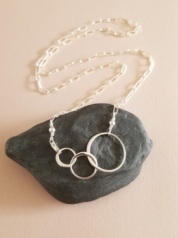 Three Circles Necklace, Modern Front Clasp Style Necklace, Eternity Necklace, Gift for Her