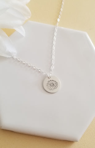 Gerbera Daisy Charm Necklace, Sterling Silver or Gold