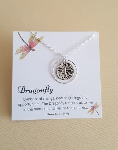 Dragonfly Necklace, Silver Dragonfly Pendant, Symbolic Jewelry, Inspirational Gift for Her, Dragonfly Pendant Necklace with Card, Gift Set