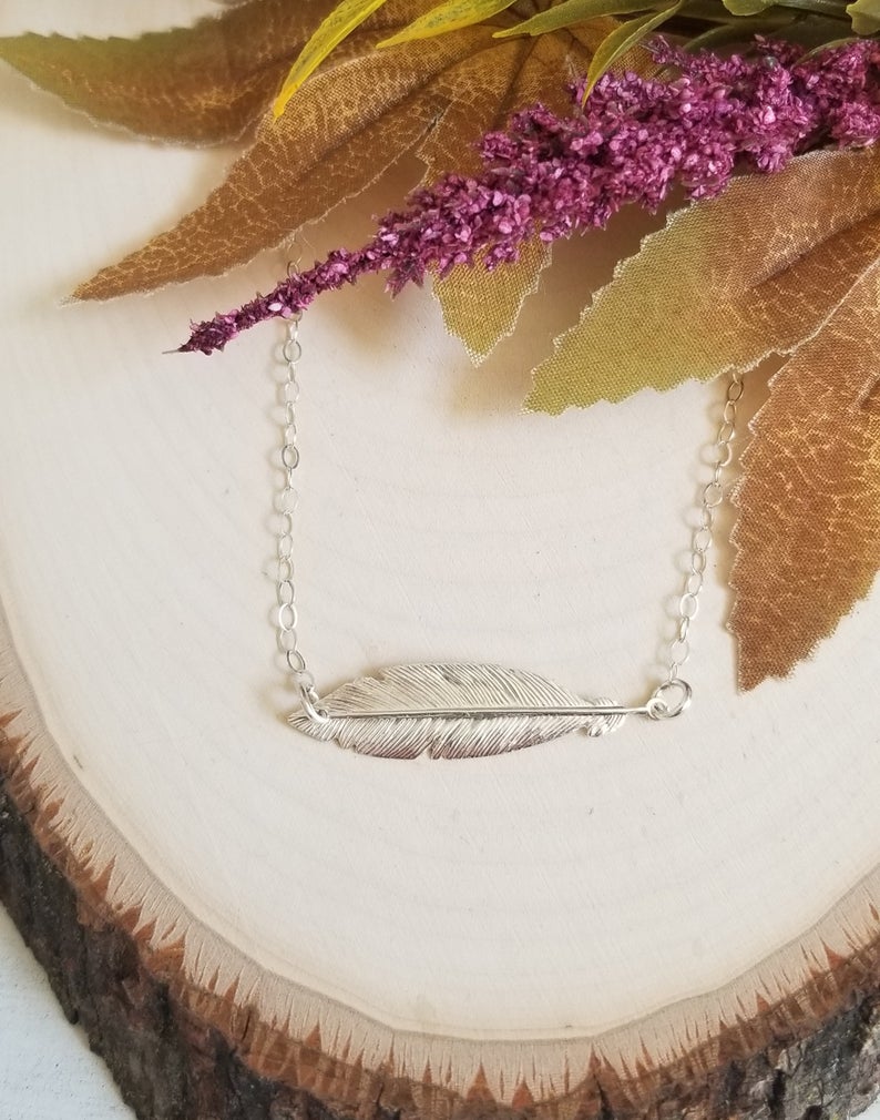Dainty Sterling Silver Feather Necklace Boho Layering Necklace 20 Inches