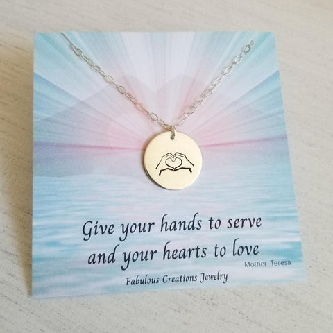 Heart and hands necklace, Inspirational Jewelry