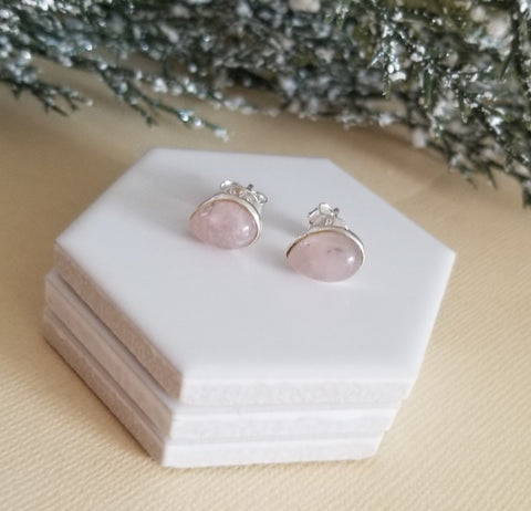 Rose Quartz Teardrop Post Earrings, Rose Quartz Studs, Dainty Earrings in Sterling Silver