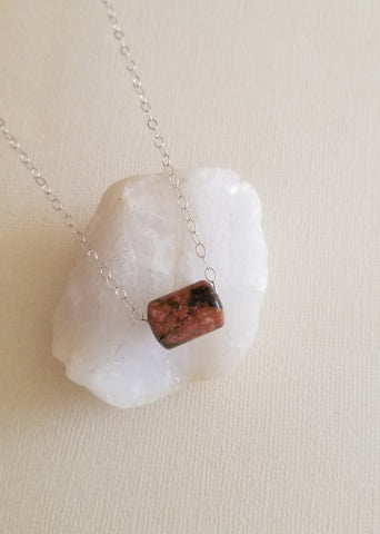 Unique Unakite Necklace, Dainty Gemstone Necklace