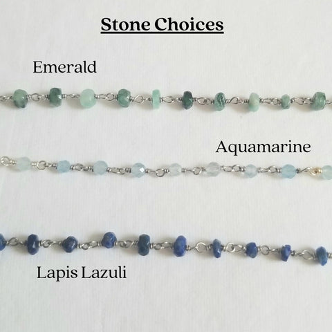Natural Emerald and Moonstone Earrings, Long Gemstone Beaded Earrings