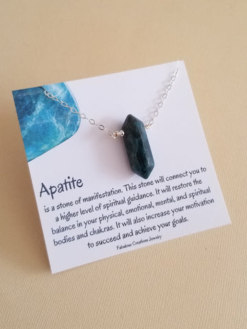 Unique Apatite Point Stone Necklace, Sterling Silver or Gold Filled