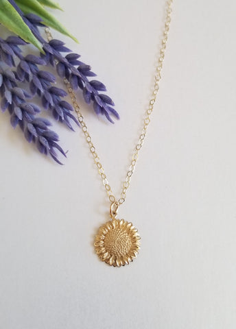 Sunflower Necklace, Gold Flower Necklace, Gift for Her