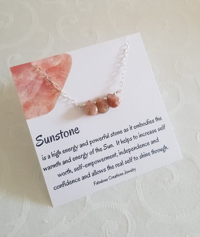 Raw Crystal Jewelry, Sunstone Necklace, Dainty Teardrop Necklace