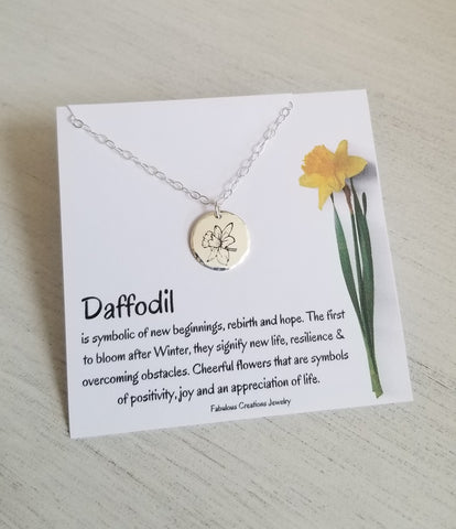 Symbolic Flower Necklace, Rebirth Daffodil Flower Charm Necklace