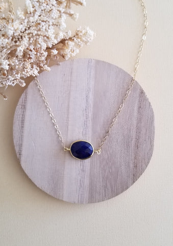 Sapphire Necklace, Raw Sapphire Pendant Necklace, Dainty Gold Chain Necklace, September Birthstone, Sapphire Choker Necklace, Gift for Her