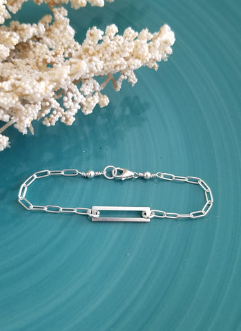 Sterling SIlver Bracelet, Layering Bracelet, Gift for Her, Geometric Bracelet, Paperclip Chain Bracelet