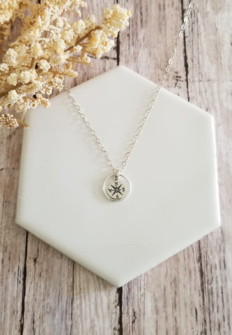 Sterling Silver Compass Pendant Necklace, Graduation Gift
