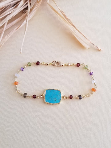 Turquoise Bracelet, Multi Gemstone Bracelet, Boho Beaded Bracelet, December Birthstone, Turquoise Jewelry, Boho Gemstone Slice Bracelet