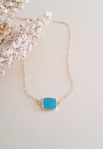 Gold Turquoise Necklace for Women, Skinny Gold Chain, December Birthstone, Jewelry Gifts for Her