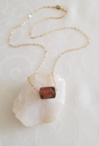 One of a Kind Unakite Stone Necklace, Gemstone Necklace, Layering Necklace