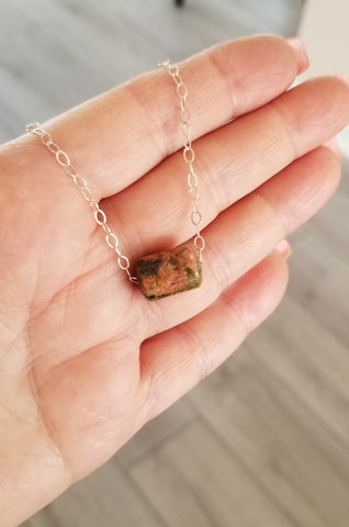 Unique Unakite Necklace, Dainty Gemstone Necklace