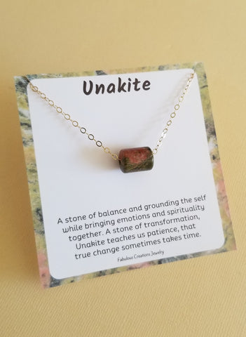 Unakite Necklace, Natural Unakite Pendant Necklace, Dainty Stone Necklace, Grounding Stone, One of a Kind Unakite Jewelry, Layering Necklace