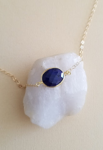 Raw Sapphire Necklace for women, Thin Gold Chain Necklace, September Birthstone, Gift for Her