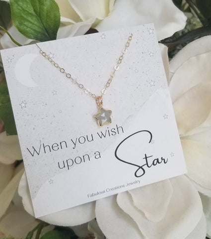 Dainty Gold Moonstone Star Necklace, When You Wish Upon a Star
