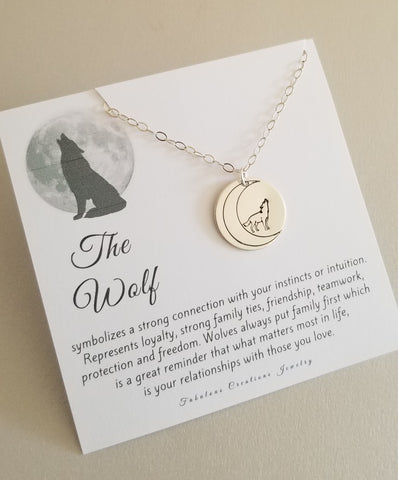 Sterling Silver Wolf Pendant Necklace, Howling Wolf at the Moon Coin Necklace