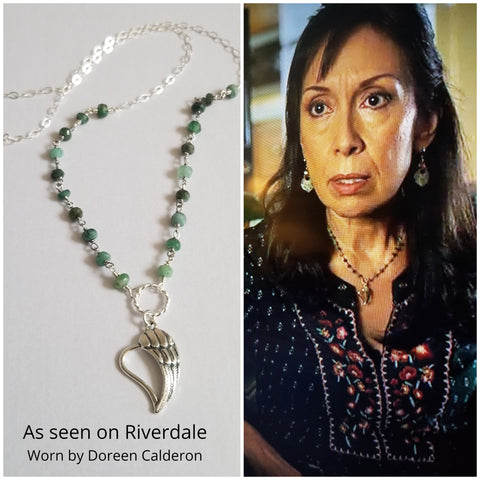 Raw Emerald Angel Wing Heart Necklace